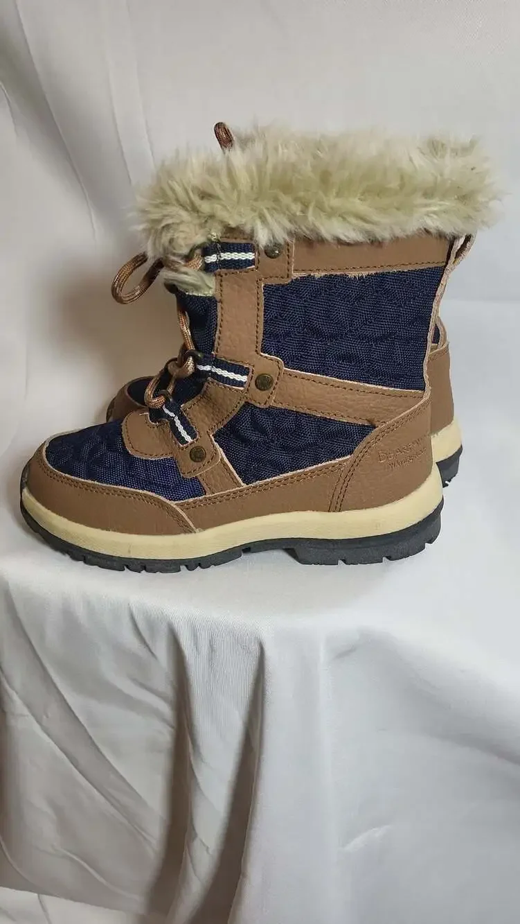 Bearpaw Youth Marina Waterproof Navy and Hickory Faux Fur Lined Winter Boots Siz